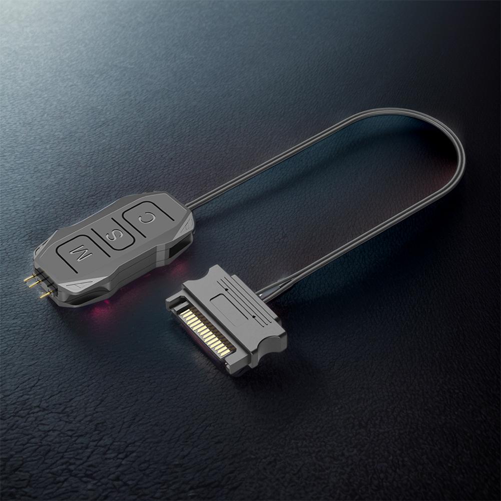 COOLMOON ARGB Controller Cable 5V 3pin to SATA RGB Mini Controller HUB Adapter with Remote Control for PC Case Fan Light Strip