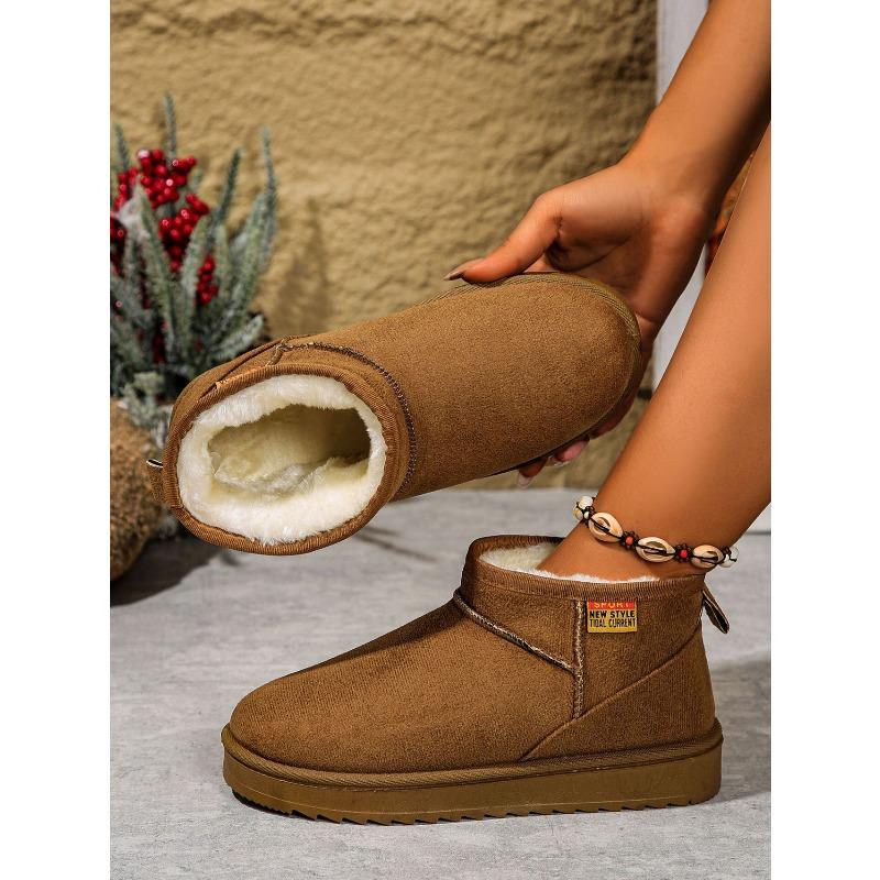 Women's winter snow boots, new style, flat sole, short, fleece-lined, comfortable cotton boots.