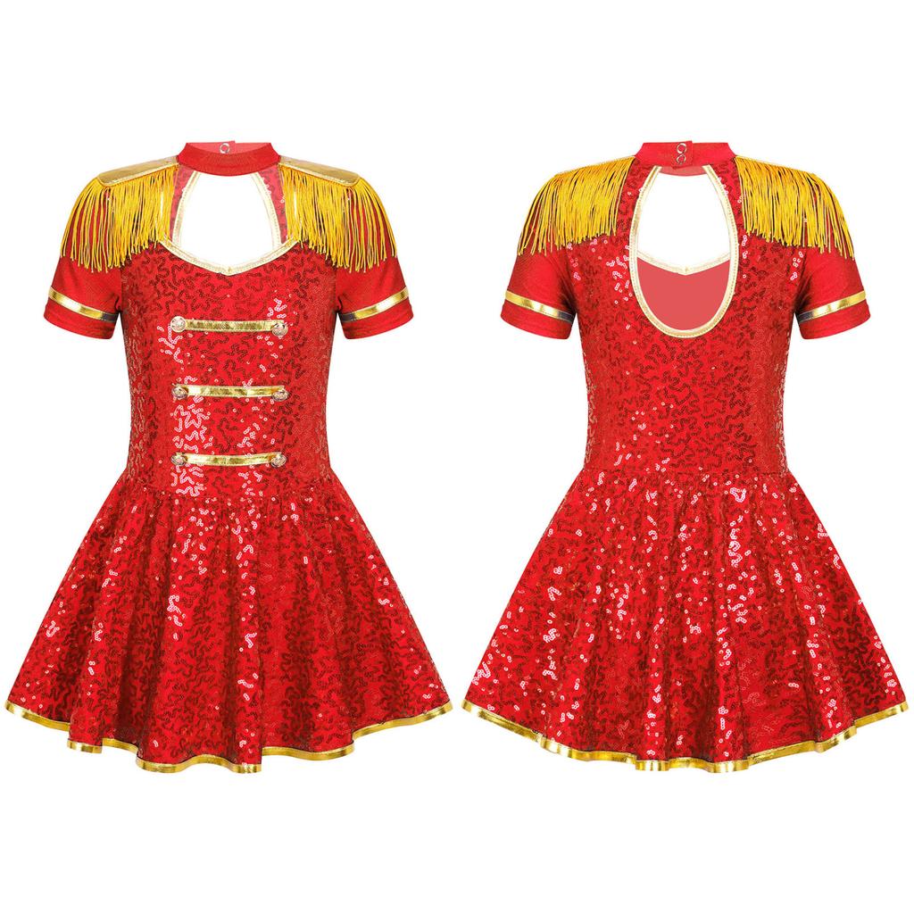 Костюм для девочек, платье с короткими рукавами для выступлений, барабан, мажоретка, карнавальный костюм на Хэллоуин, цирк, нарядное платье
