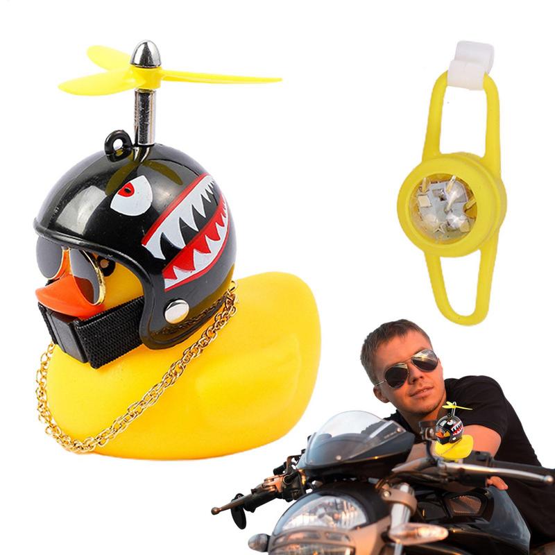 Motorcycle Handlebar Yellow Duck Decoration Rubber Duck Toy Car Ornaments Car Dashboard Decorations With Propeller Helmet