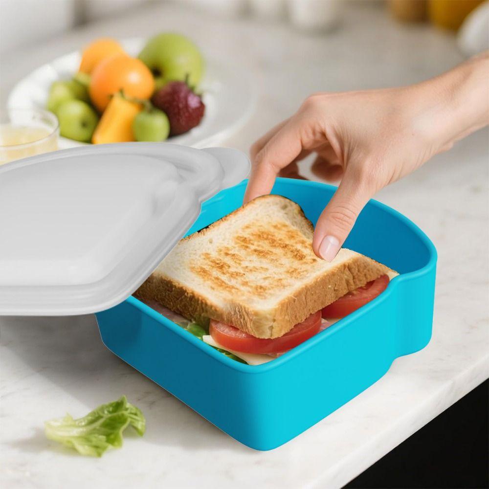 Airtight Silicone Sandwich Box Toast Shaped Prep Keeper Portable Lunch Box  For Hiking