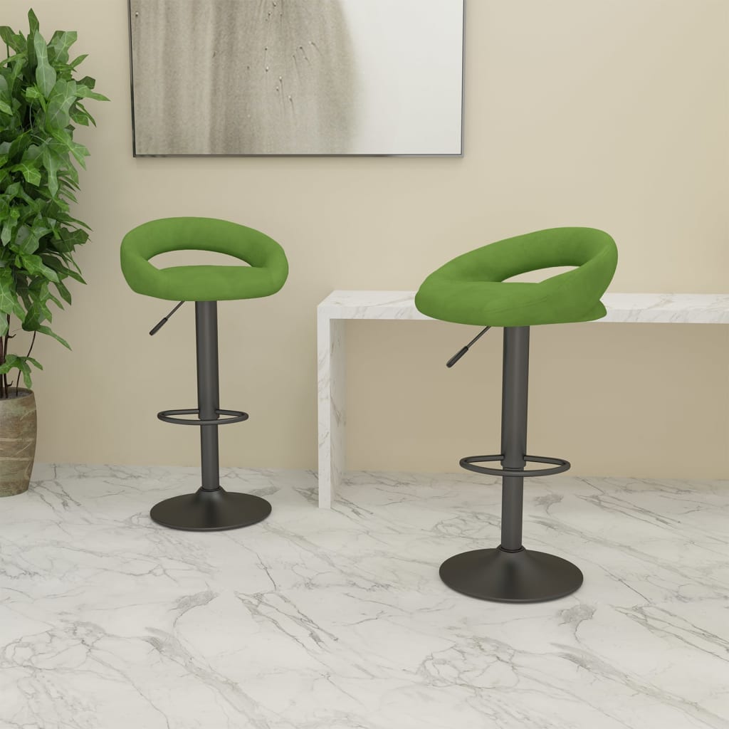 Bar Stool Set of 2 Light Green Velvet