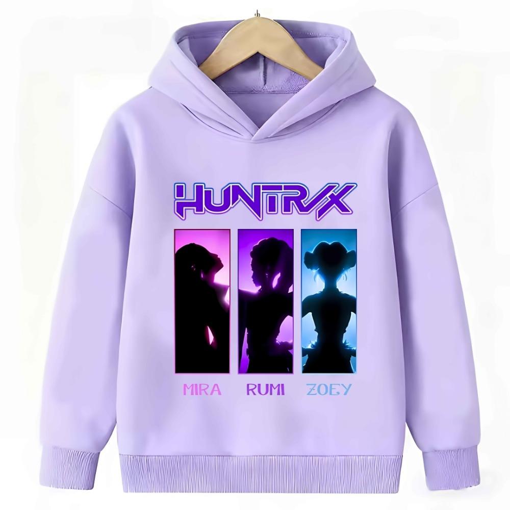 Purple Sweatshirt KPop Demon Hunter Rumi Derpy Cartoon Warm and Thick, Fashionable Casual Top Printed Hoodie for Boys and Girls
