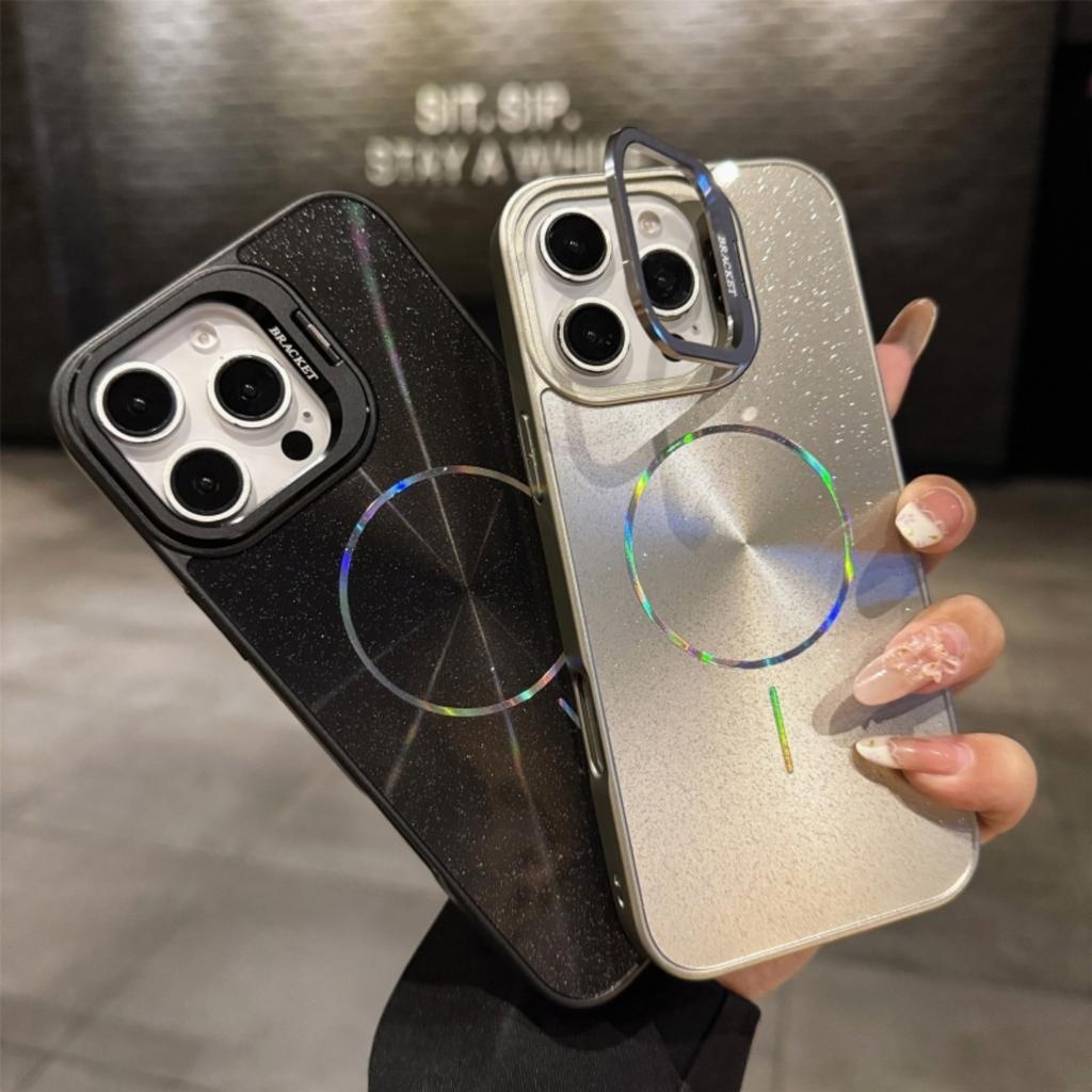 Лазерный блеск с текстурой CD Для чехла-подставки для линз Magsafe Для iPhone Air 17 16 15 14 13 12 11 Pro Max Крышка-держатель для беспроводной зарядки