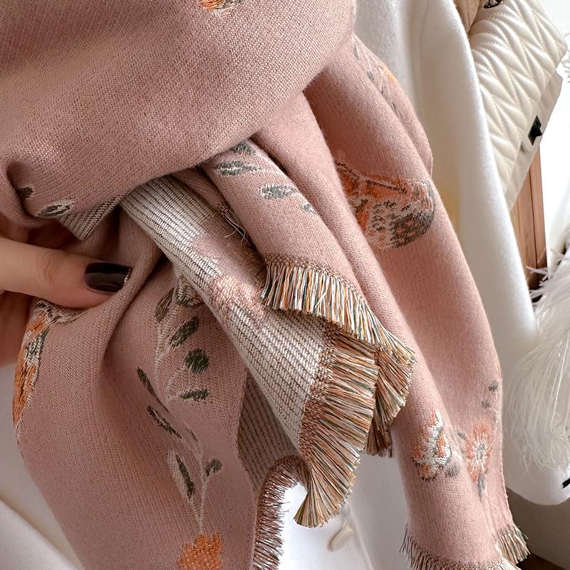 Versatile Printing Contrasting Colors, Double-Sided Imitation Cashmere Scarf, Winter High-End Warm Shawl Women