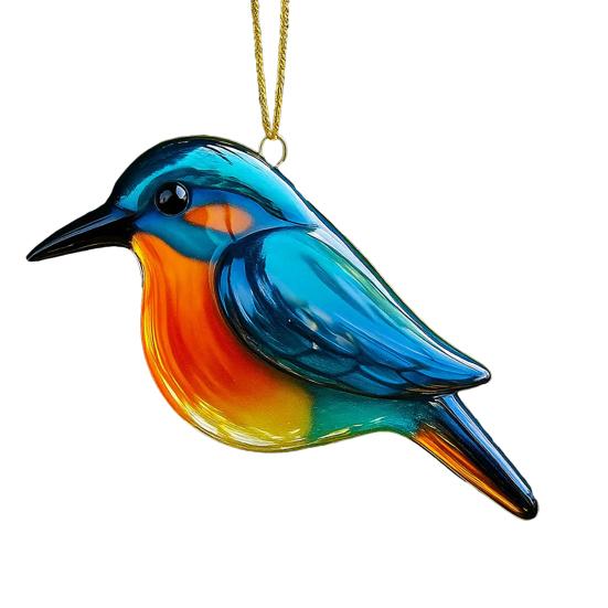 Fused Glass Birds Ornament Acrylic Hummingbird Owl Blue Jay Kingfisher Chickadee Christmas Ornament for Xmas Tree Decor