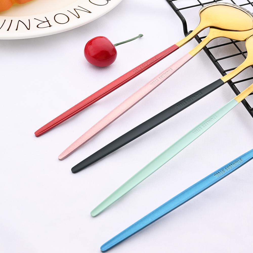 6Pcs Colorful Mirror Dinnerware Dessert Spoon Stainless Steel Gold Coffee Scoops Ice Cream Spoon Kitchen Flatware Cutlery Set