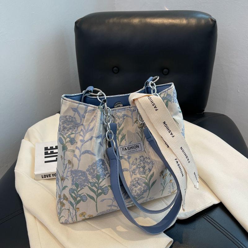 Холщовые сумки-тоут большой вместимости с ручками сверху для женщин, модные женские сумки на плечо с вышивкой и цветочным принтом, повседневная пригородная сумка