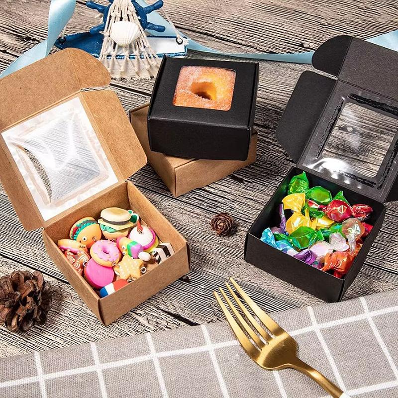 10 шт. Квадратные Белые/Крафт/Черные Коробки для Упаковки с Окном, Разные Размеры, Подарки на Свадьбу и Вечеринку, Плоские Коробки для Мыла Ручной Работы, Шоколада