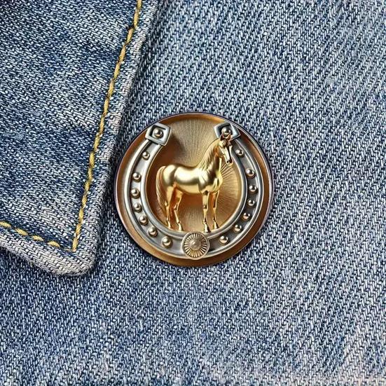 Брошь в ретро-стиле, булавка с узором в виде головы лошади, с эмалью в технике пуантилизма, с дизайном солнца, символ удачи, лацканы пиджаков, пальто, шляпы, значок