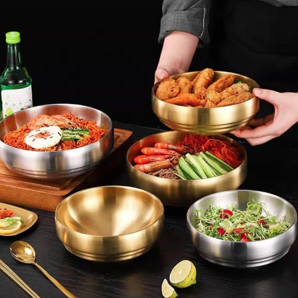 Large Capacity Korean Stainless Steel Bowl Double Layer Salad Bowl Cold Noodles Bowl Restaurant