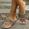 Большие размеры, новые однотонные сандалии с блестками, женская летняя верхняя одежда, модные пляжные женские сандалии и тапочки с квадратным носком и открытым носком на плоской подошве