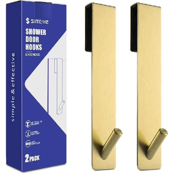 Simtive Extended (7-Inch) Over Door Hooks for Bathroom Frameless Glass Shower Door, Towel Hooks, 2-Pack, Silver