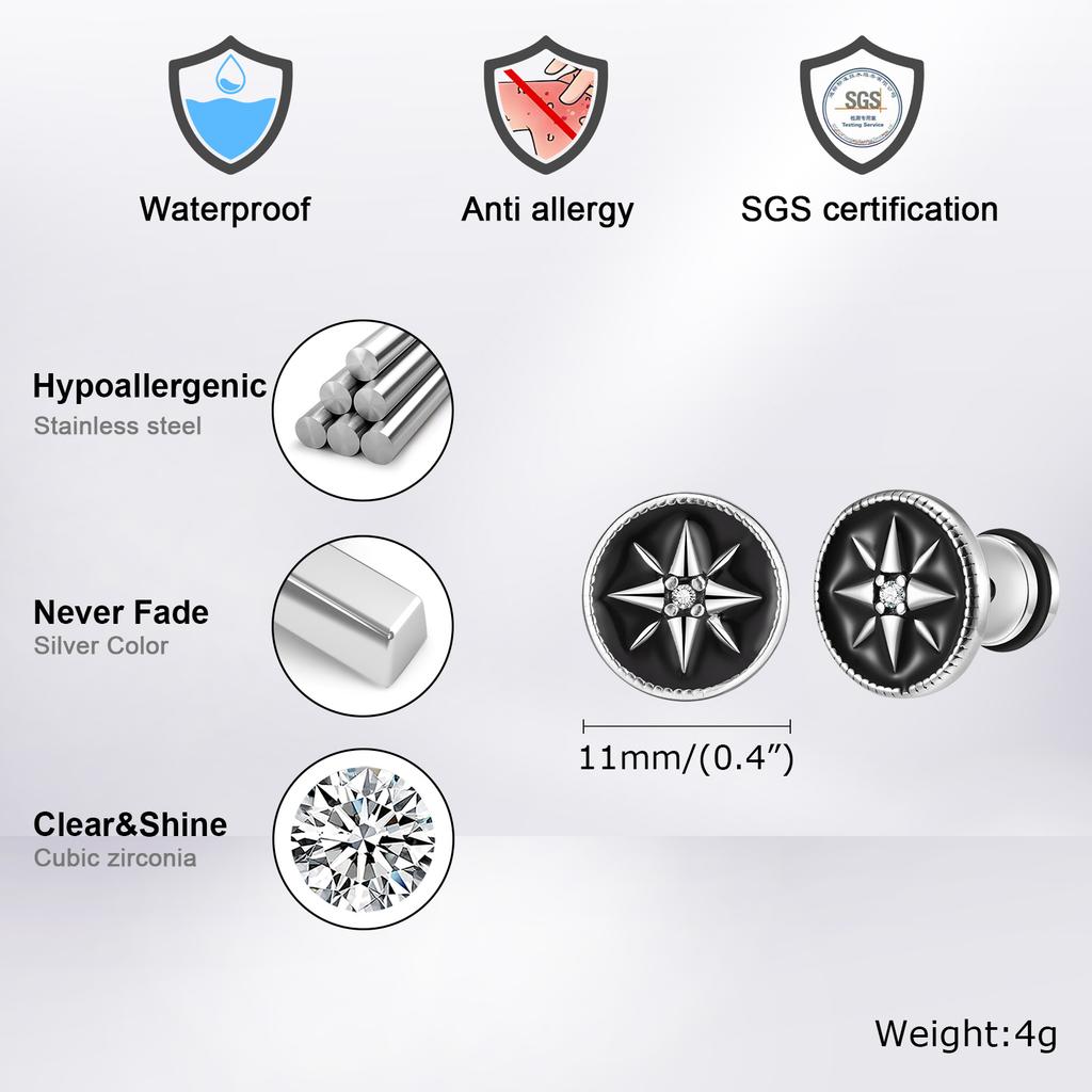 Simple Circle Round Stud Earrings for Men Boys, Metal Zircon Small Earrings, Unisex Daily Jewelry Accessory