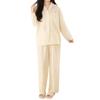 Yes Family Double Gauze Pajama Long Front Striped Size Yellow Women's Set, 100% Cotton, Sleeves, Opening, Pattern, M,