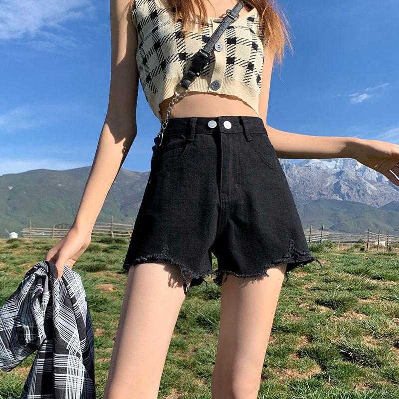 Wowen Fashion Versatile Broken Holes Wide-legged Female Summer High Waist Loose Thin Thin Section of The Outer Wear Burlap Denim Shorts Individuality