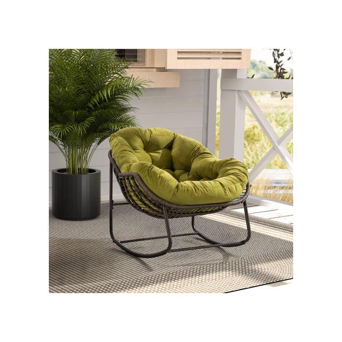 Fauteuil À Bascule D'extérieur En Rotin Avec Dossier, Adapté Aux Porches, Salons, Terrasses Et Jardins, Vert Olive