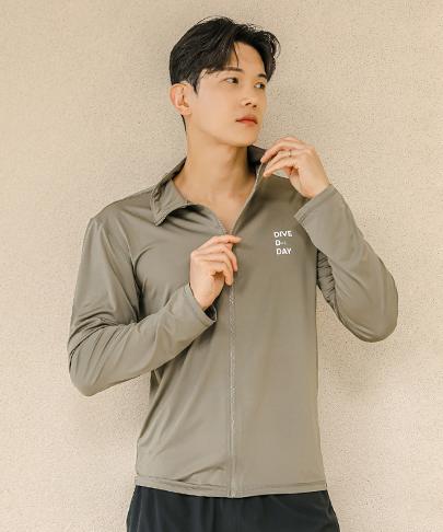 Tyubeuteuli Men'S Loose Fit Zip-Up Rash Guard Olive Khaki A705