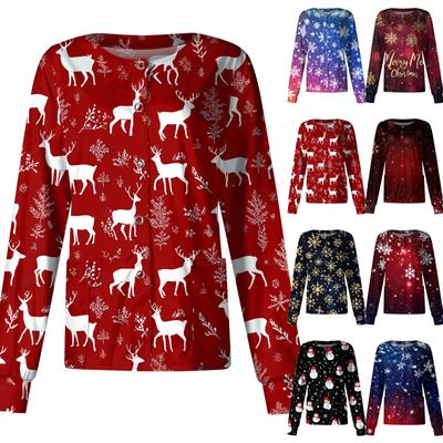 Женский повседневный однобортный однобортный защитная одежда с рождественским принтом и длинными рукавами, кардиган, топ