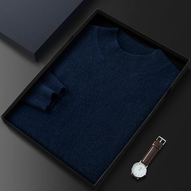 2023 Men's Plus Size Cashmere Sweater - Business Casual, Half-High Neck, Autumn/Winter Knit