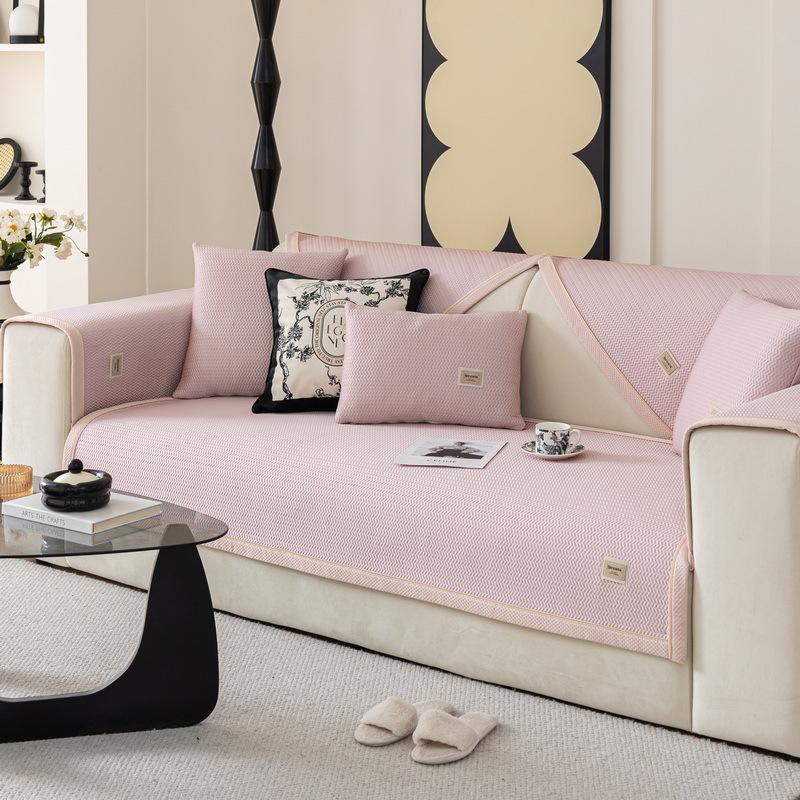 Летний однотонный диванный коврик из ледяного шелка, нескользящий универсальный охлаждающий чехол для дивана, чехол для дивана для гостиной, вышивка, колос пшеницы, чехол для дивана