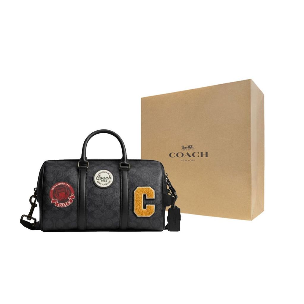 Coach Venturer 27 Сумка-бостон с принтом логотипа на молнии Мужская сумка через плечо Серо-черная CY821-QBA5F