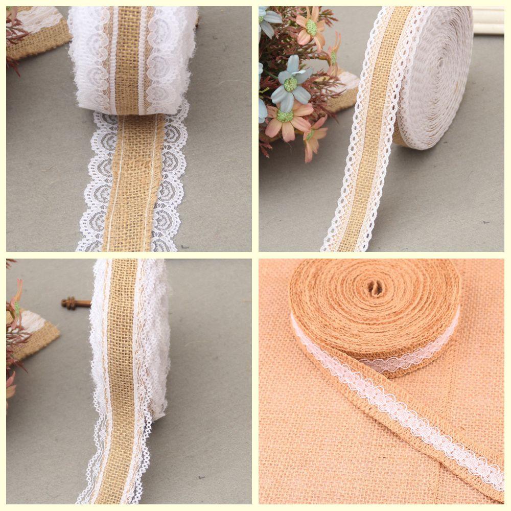 1m/roll Natural Rustic Vintage Satin Bow Lace Edge Hessian Ribbon Sisal Trim Jute Burlap