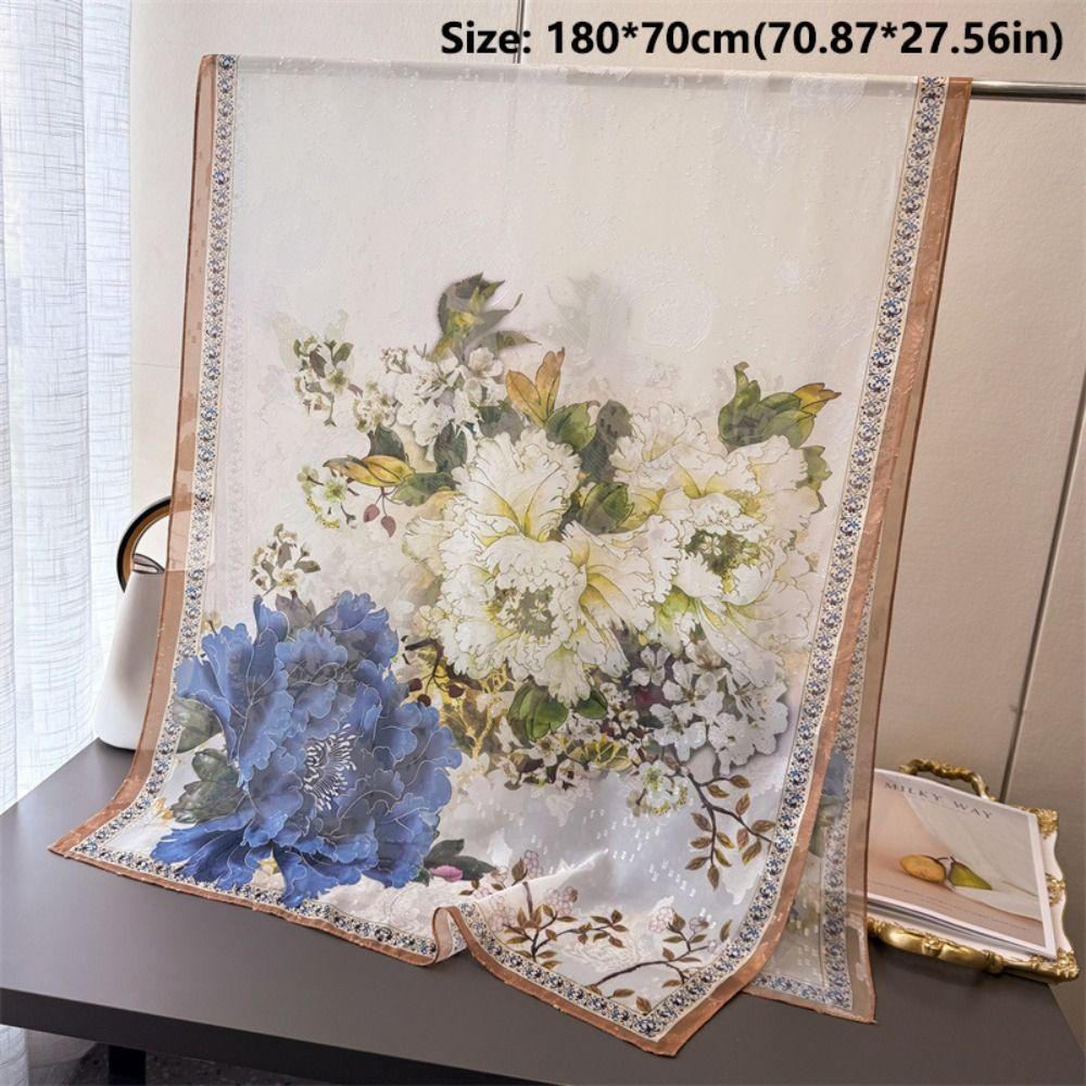 Soft Silk Scarves Peony Flower Female Shawl Wrap Fashion Women Head Scarf Summer