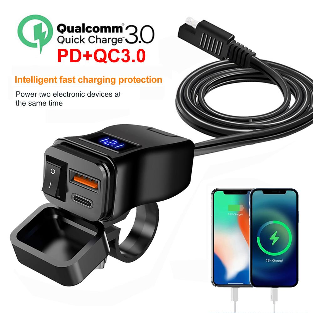PD Dual QC3.0 USB зарядное устройство для мотоцикла быстрая зарядка с вольтметром термометром цифровой дисплей зарядное устройство для мобильного телефона гнездо