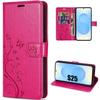 Case for Samsung Galaxy S25 - BOOLING - Shockproof PU Leather Fuchsia Floral Relief Pattern