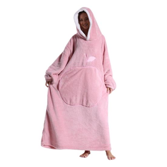Winter Wearable Blanket Bathrobe with Big Pocket Thick Double-sided Fleece Loose Long Sleeves Pajamas Heat Retention Full Protection Home Lazy