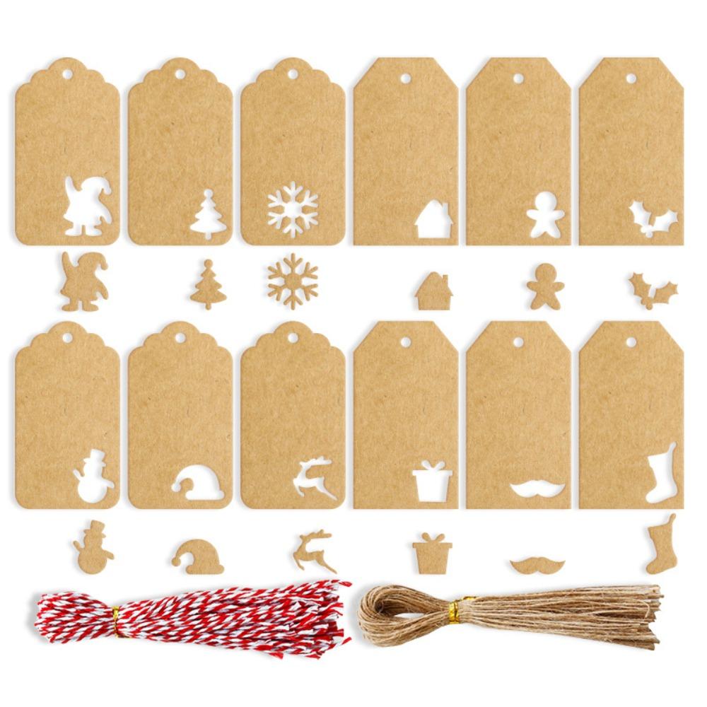 48/96/144pcs Santa Claus Gifts Labels Christmas Tree Shape Kraft Paper Tags Hanging Label New Year