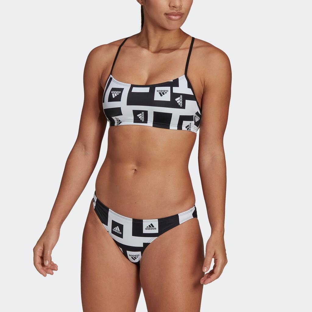 Adidas Logo Graphic Bikini Color Block Design Casual Sports Tankini Women Swimwear White Black H62031