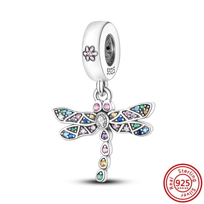 925 медь Пчела Гусеница Бабочка Стрекоза Божья коровка Четырехлистный клевер Шармы-талисманы Подходят для браслета Pantaro Изысканный циркон Подарок