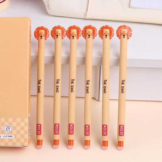 Стирающаяся ручка 0,7 мм с черными чернилами, с мягкой рукояткой, приятной для кожи, с милыми колпачками в виде животных, кнопочный механизм, перезаправляемые ручки, школьные принадлежности