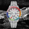 Блестящие наручные часы для мужчин Роскошные цветные бриллиантовые календарные кварцевые часы в стиле хип-хоп Водонепроницаемые мужские часы
