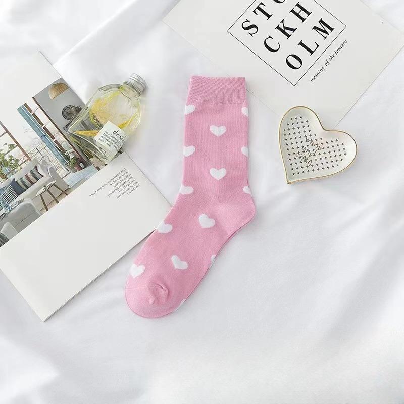 5 пар женских носков с сердечками, длинные хлопковые носки с высокой берцем, милые мягкие короткие носки, дышащие, впитывающие пот повседневные носки