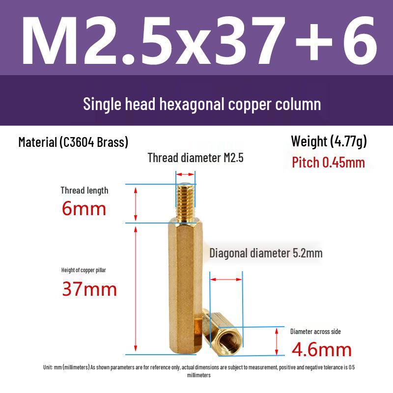 Шестигранный стойка из латуни C3604 с внутренней и внешней резьбой M2/M2.5: Шпилька-распорка для крепления камеры