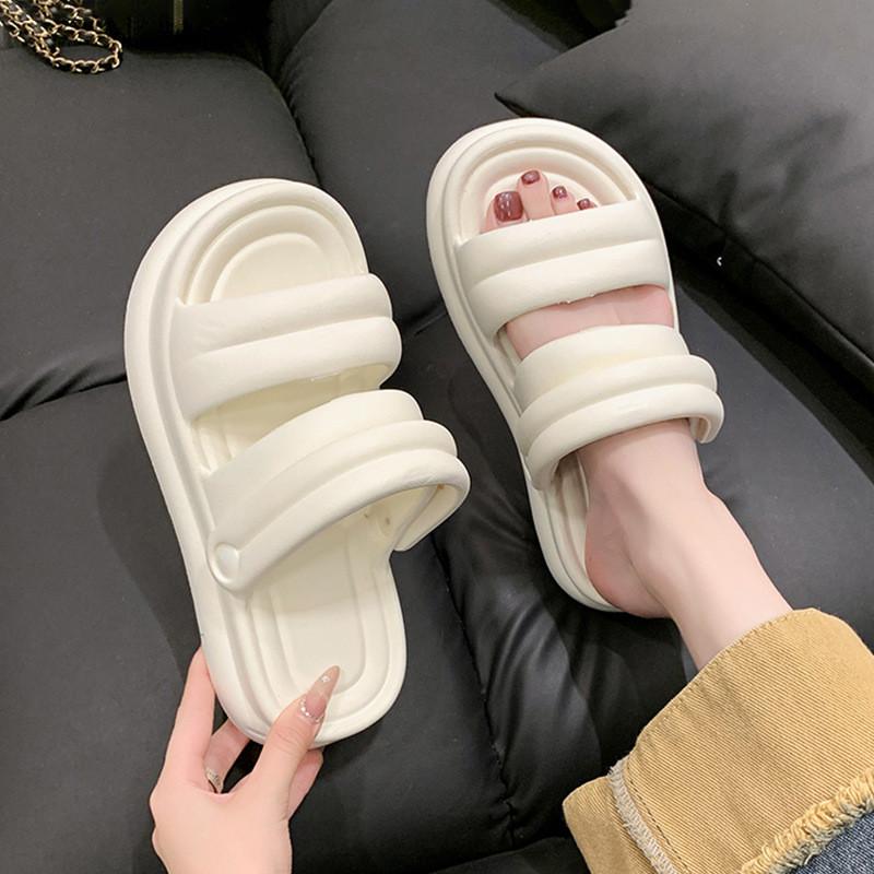 Stylish Women's Thick Sole Slippers Summer Casual One Strap Beach Sandals Available In Black And White
