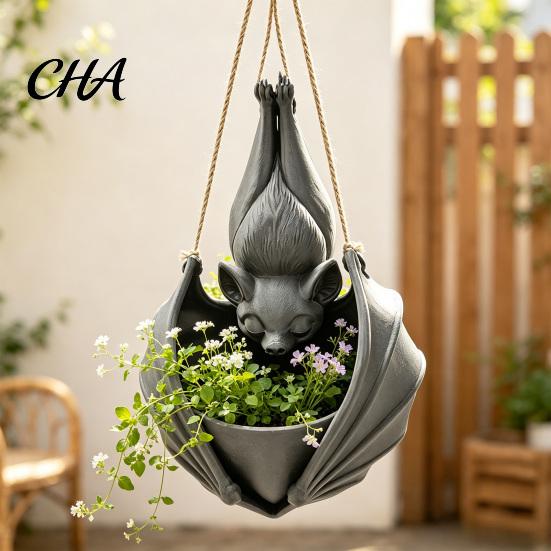 Gothic Home Decor Accessories Hanging Bat Plant Pot, Halloween Shaped Planter, 3D Printed Decorative Containers Flower Holder for Indoor Outdoor