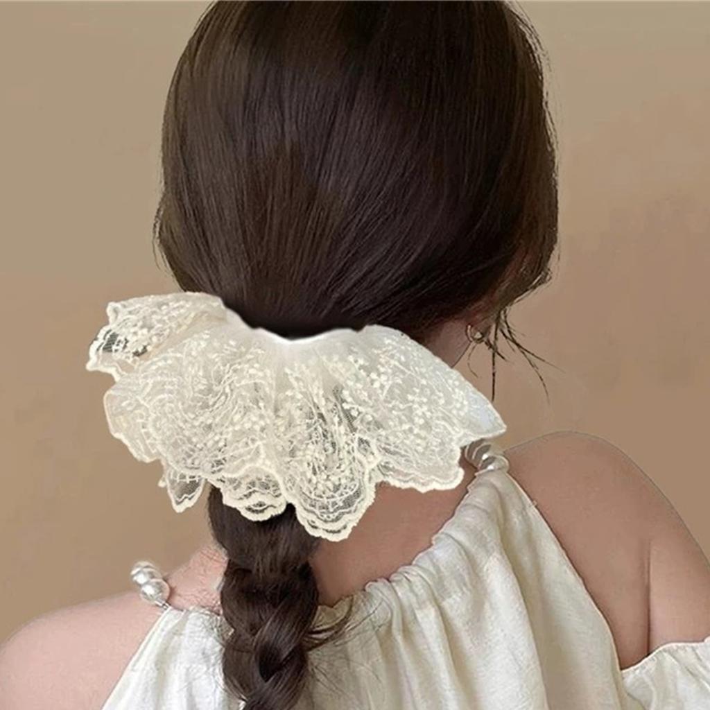 Ballet Skirt Lace Hair Tie Double Layer Ruffled Scrunchie With Invisible Elastic Core Hairpiece For Feminine Hairstyles