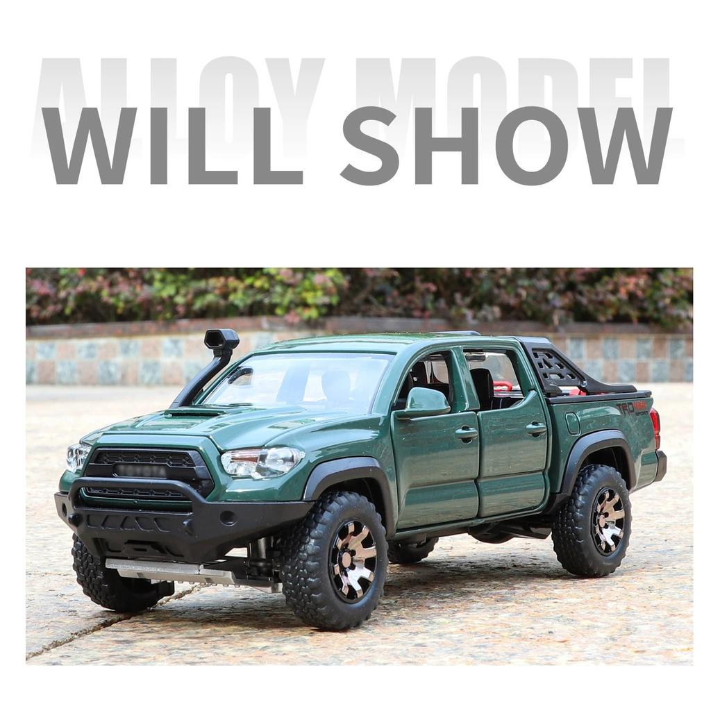 1/32 Toyota Tacoma Alloy Pickup Car Model Diecasts Metal Off-Road Vehicles Car Model High Simulation Sound and Light Childrens Toy Gift
