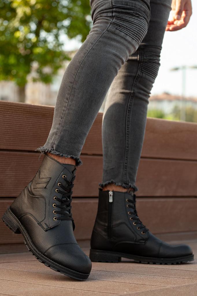 Men's Fashion Polyurethane Flat Heeled Boots Bootie D Cold Proof Winter Zipper Unisex Boots Rubber Sole Sturdy Shoes