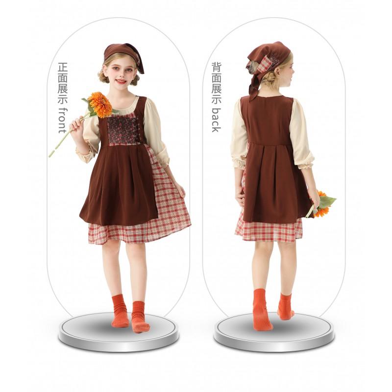 Halloween Girls Vintage Dress European Farmhouse Style Kids Role Play Costume 120-150cm