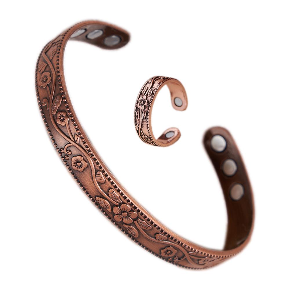 Popular Magnetic Vintage Tree of Life Bracelet for Men and Women - Antique Bronze with Floral Design
