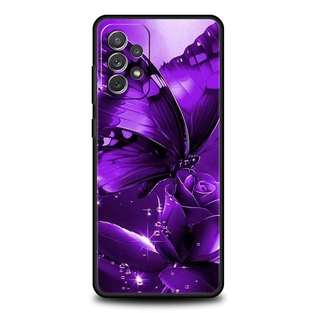 Арт Чехол-бабочка фиолетового цвета для Samsung Galaxy A55 A35 A15 A14 A13 A25 A54 A51 A71 A72 A73 A32 A52 A41 5G Мягкий TPU Чехол-сумка
