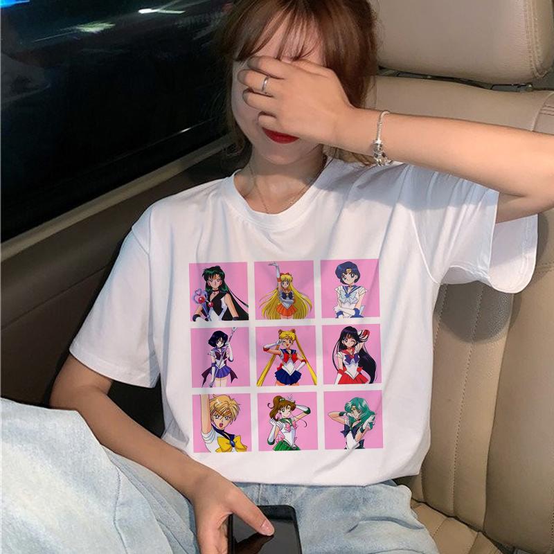 Kawaii Sailor Moon T Shirt Women Harajuku Ullzang Fashion Cartoon Cat T Shirt 90S Aesthetic Tshirt