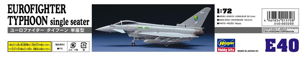 Hasegawa Royal Air Force Eurofighter Typhoon Single Seat Plastic Model E40 1/72