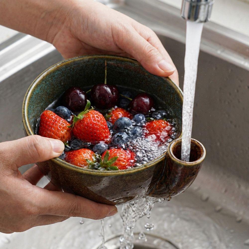 Ceramic Swirl Berry Washing Drain Bowl Dynamic Vortex Fruit Cleaning Bowl for Vegetable Fruits