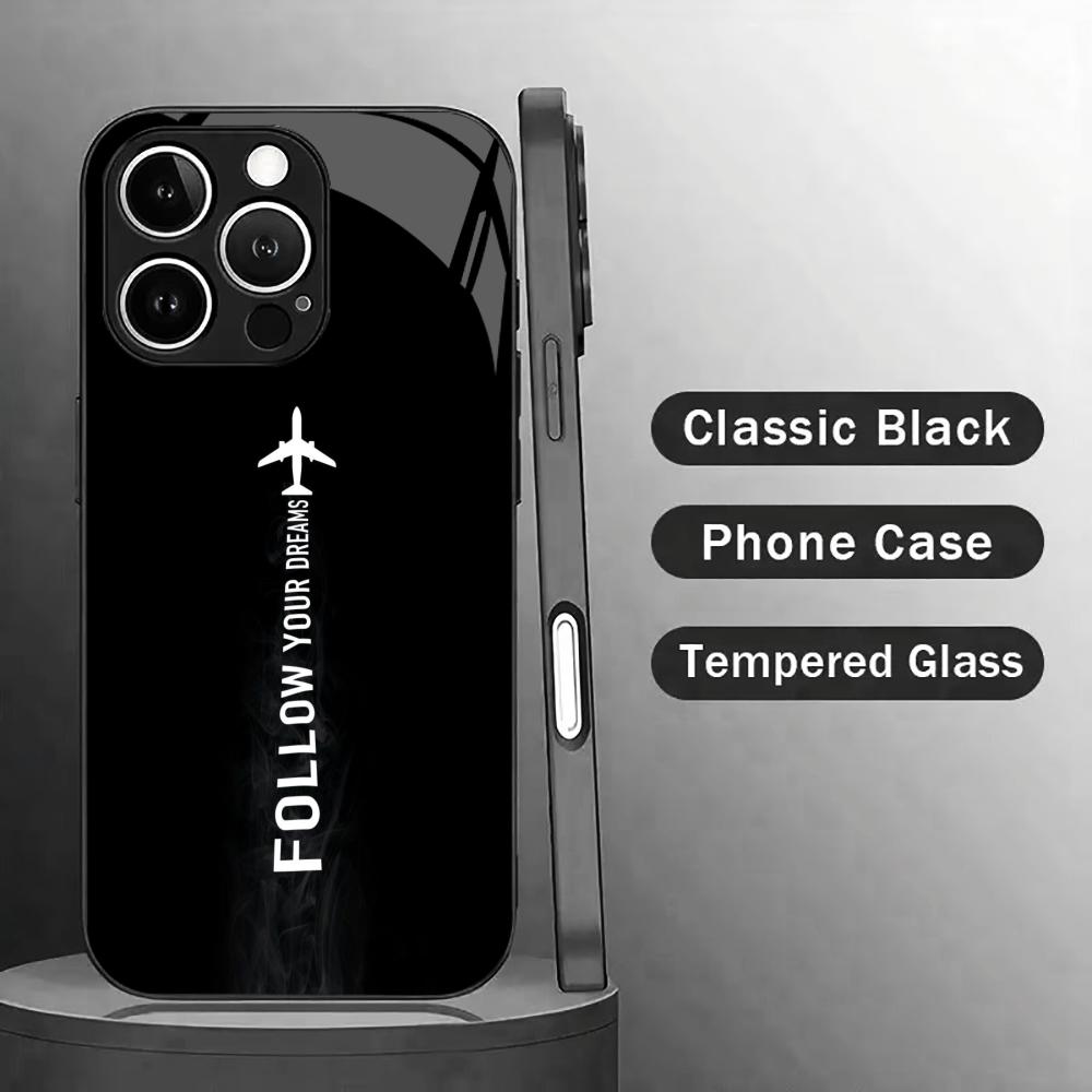 Minimalist Black Airplane Glass phone case mobile phones for iphone 17 pro max cover for iPhone 17 16 15 14 13 12 11pm Pro Plus